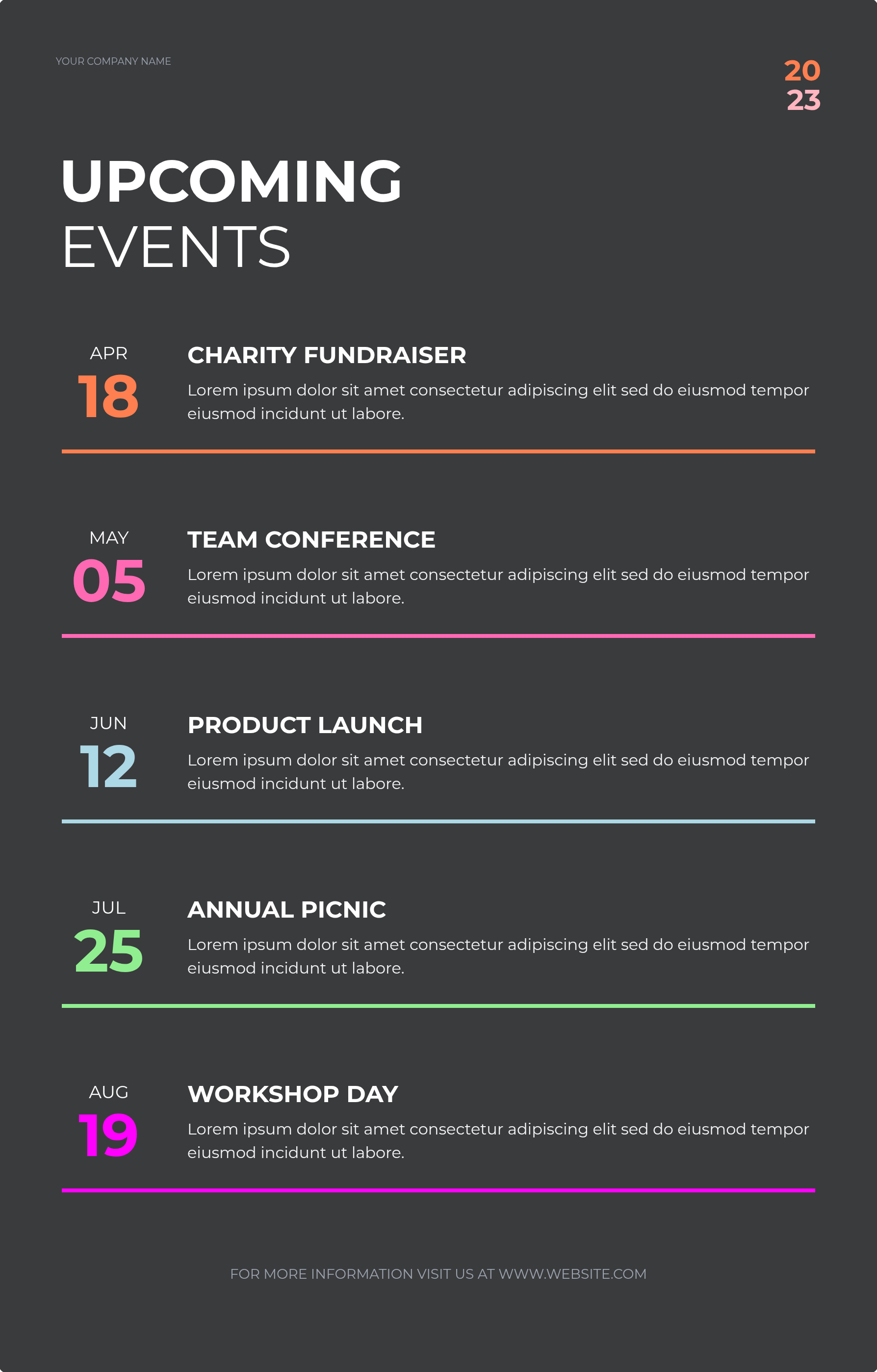 Vertical Minimalist Modern Bold Dark Gray Textured Background Colorful Event Schedule Poster